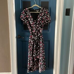 Ladies sz 12 Karl Lagerfeld faux wrap low high dress polka dots